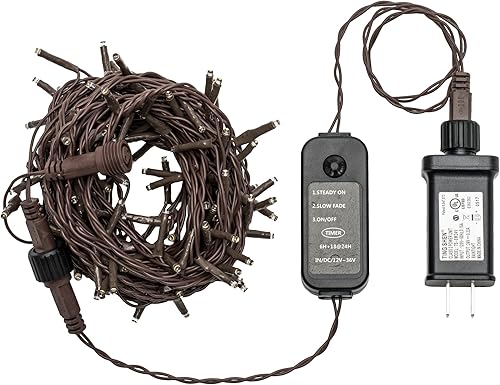 Vickerman Juego de luces LED blancas cálidas de 144 luces de araña de 2 funciones, juego de luces navideñas de 24 pies, cable marrón