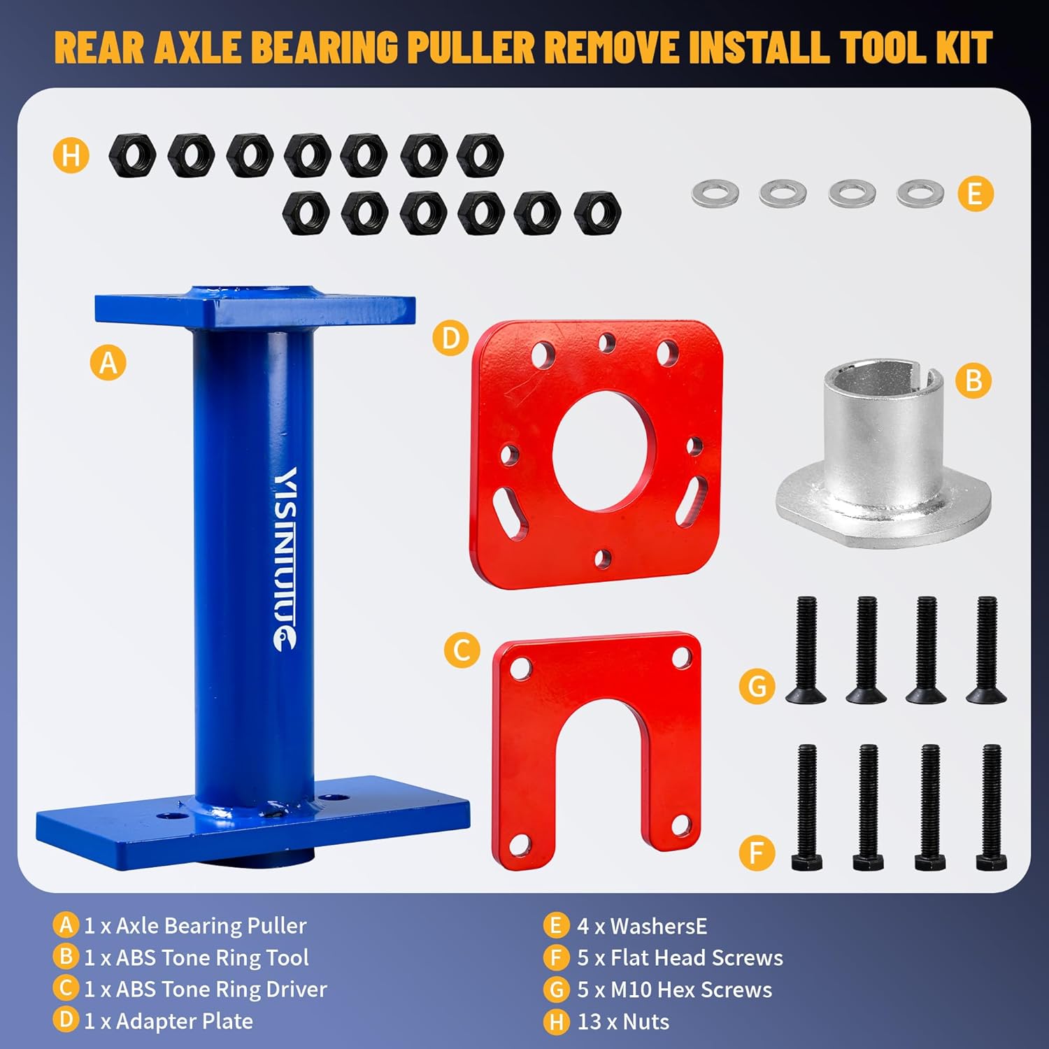 Rear Axle Bearing Puller and Installer, Wheel Bearing Removal Tool with ABS Tone Ring Tool Adapter Plate, Compatible with 1995-2020 Toyota 4Runner Hilux Tacoma T100 Tundra Pick-up