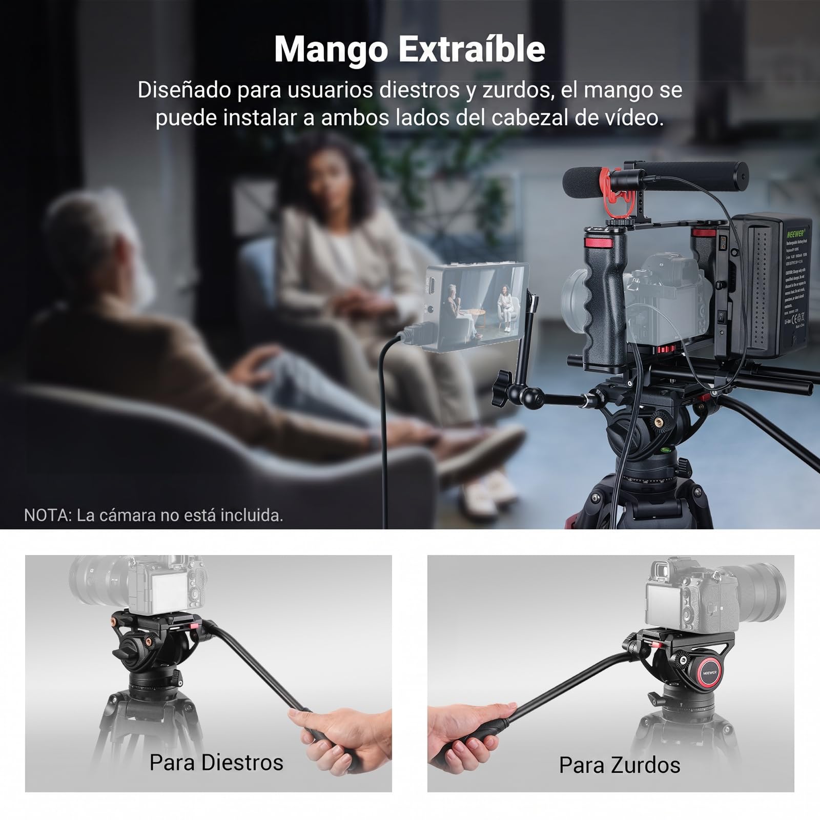 NEEWER 74" trípode de vídeo con Cabeza fluida,QR Placa Compatible con dji RS cardanes,Aluminio Resistente trípode cámara Profesional cámaras DSLR videocámaras,Carga máxima 17.6lb/8kg TP74