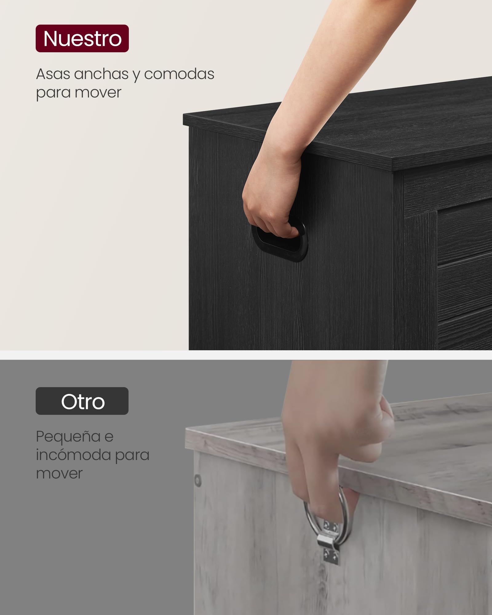 VASAGLE Puff Almacenaje con 2 Bisagras de Seguridad, 40 x 100 x 46 cm | Baúl, Banco Zapatero, Estilo de Campo, para Pasillo Dormitorio Salón, Gris Carbón, Colección SOFIE LSB061B01