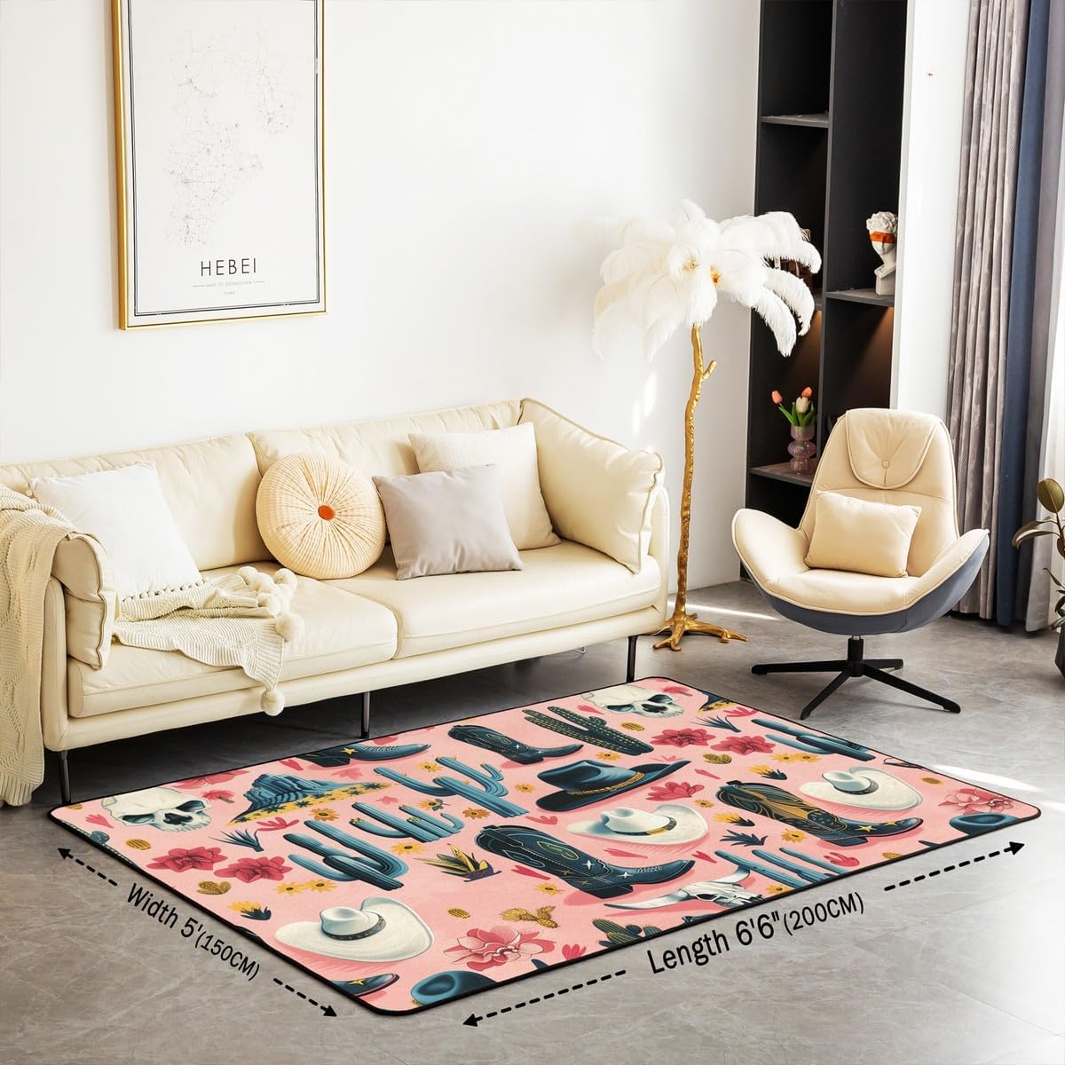 Feelyou Pink Western Decor Living Room Rugs for Kids Boys Girls Wild West Cowboy Area Rug 3x5 Rodeo Cowboy Style Decorative Rug Non-Slip Room Decor Grunge Design Indoor Floor Mat