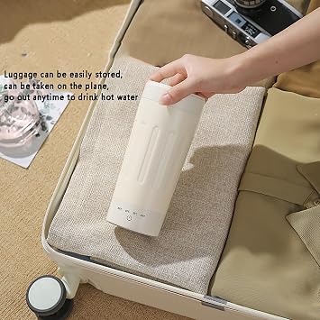 Small Personal Water Boiling Cup, 350ml Travel Portable Electric Kettle with 304 Stainless Steel Inner, 4 Levels Temp Adjustable and No Splashing & No Leaking, Easy to Clean, for Travel, RV