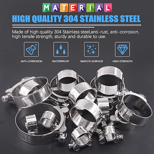 Miniatura 3 de Glarks 4 abrazaderas de manguera con perno en T de 1.890-2.008 in, acero inoxidable 304, abrazaderas de tubo ajustables para manguera de rango de