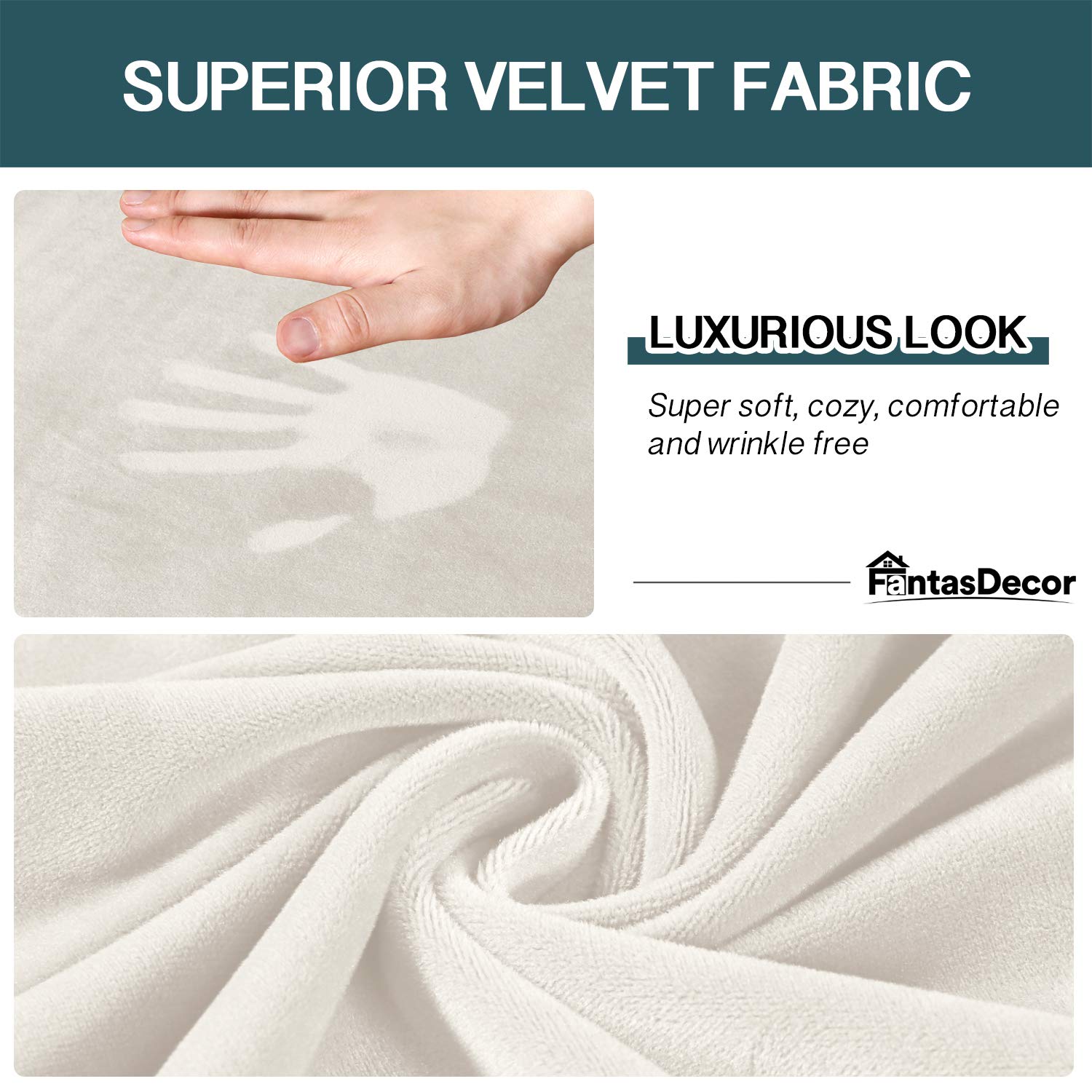 4 Piece Sofa Covers Velvet Couch Covers for 3 Cushion Couch Stretch Sofa Slipcover with Individual Seat Cushion Covers Elastic Furniture Protector for Pets, Machine Washable (Sofa, Ivory)