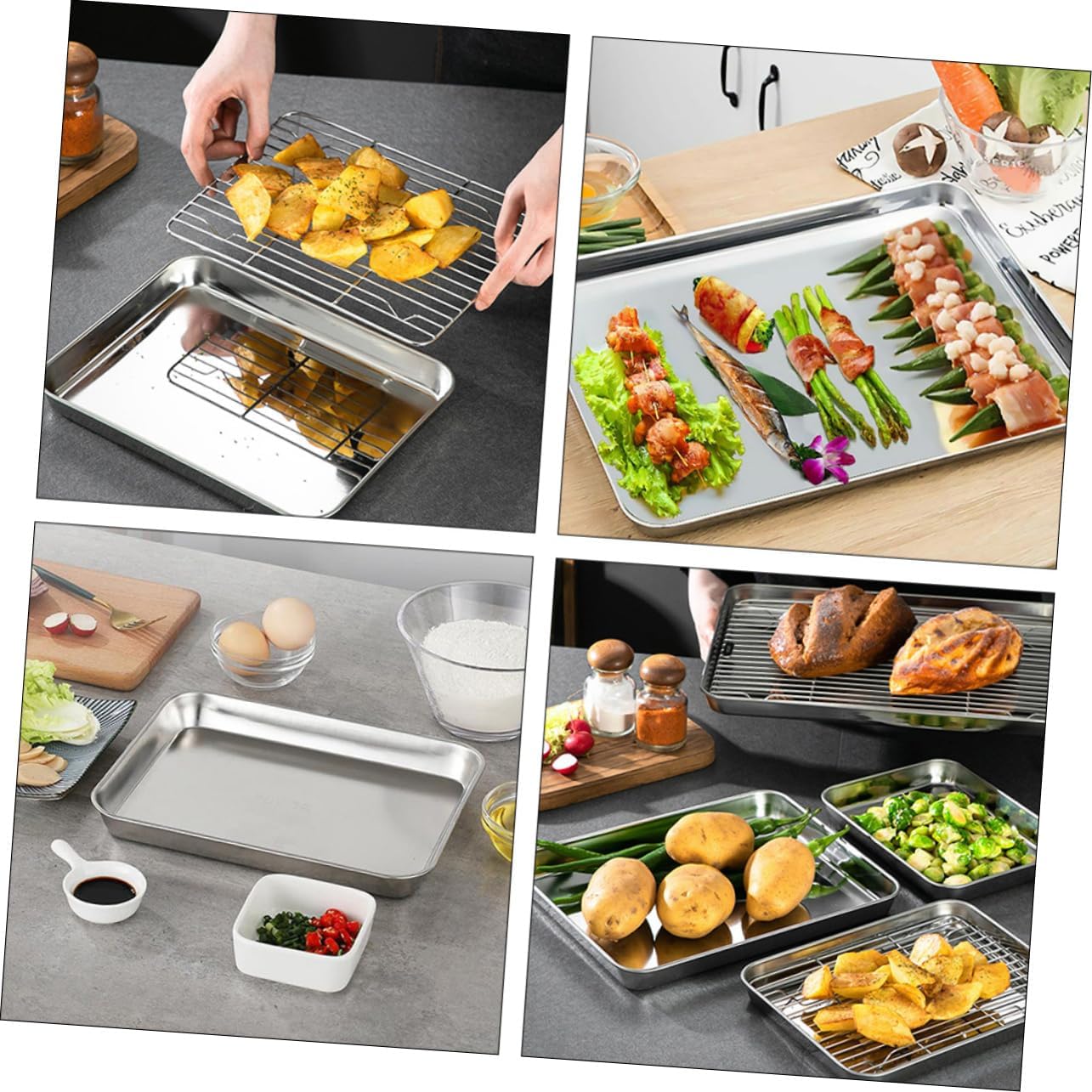 2 Sets Stainless Steel Baking Sheet and Rack Set Drain Nets for Cooking Oven-Safe Dishwasher-Safe for Home Baking and Grilling