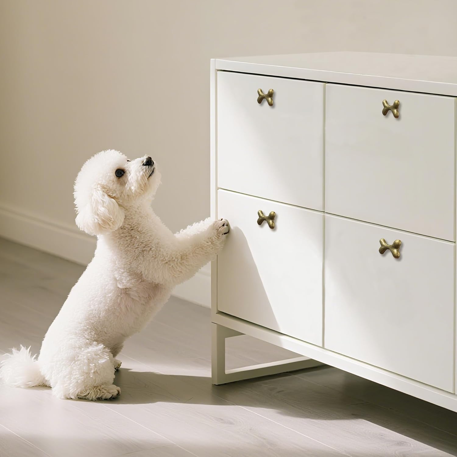 Cute Dog Bone Cabinet Knobs, 6Pcs Bronze Single Hole Drawer Pull, Playful Pet Handles for Dog-Themed Dresser Closet Cupboard Wardrobe Laundry Room Bathroom Kitchen(Zinc Alloy)