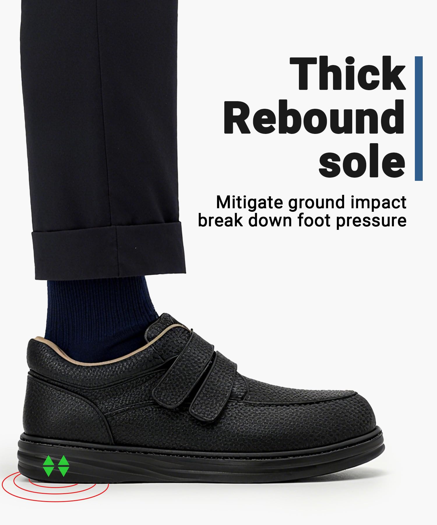 Herren-Leder-Slipper für Diabetiker & geschwollene Füße – verstellbarer Klettverschluss Wander-Sneaker, bequemes Kleid, lässige Oxford-Schuhe für Business
