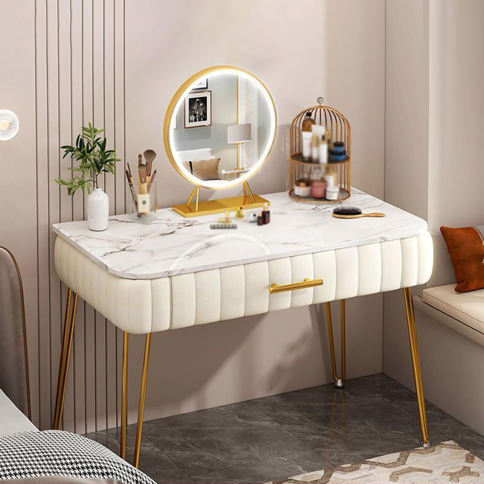 Tavolo da trucco a LED con ampio cassetto, 3 modalità di illuminazione, design elegante, perfetto per gli amanti della bellezza e degli amanti della decorazione della casa