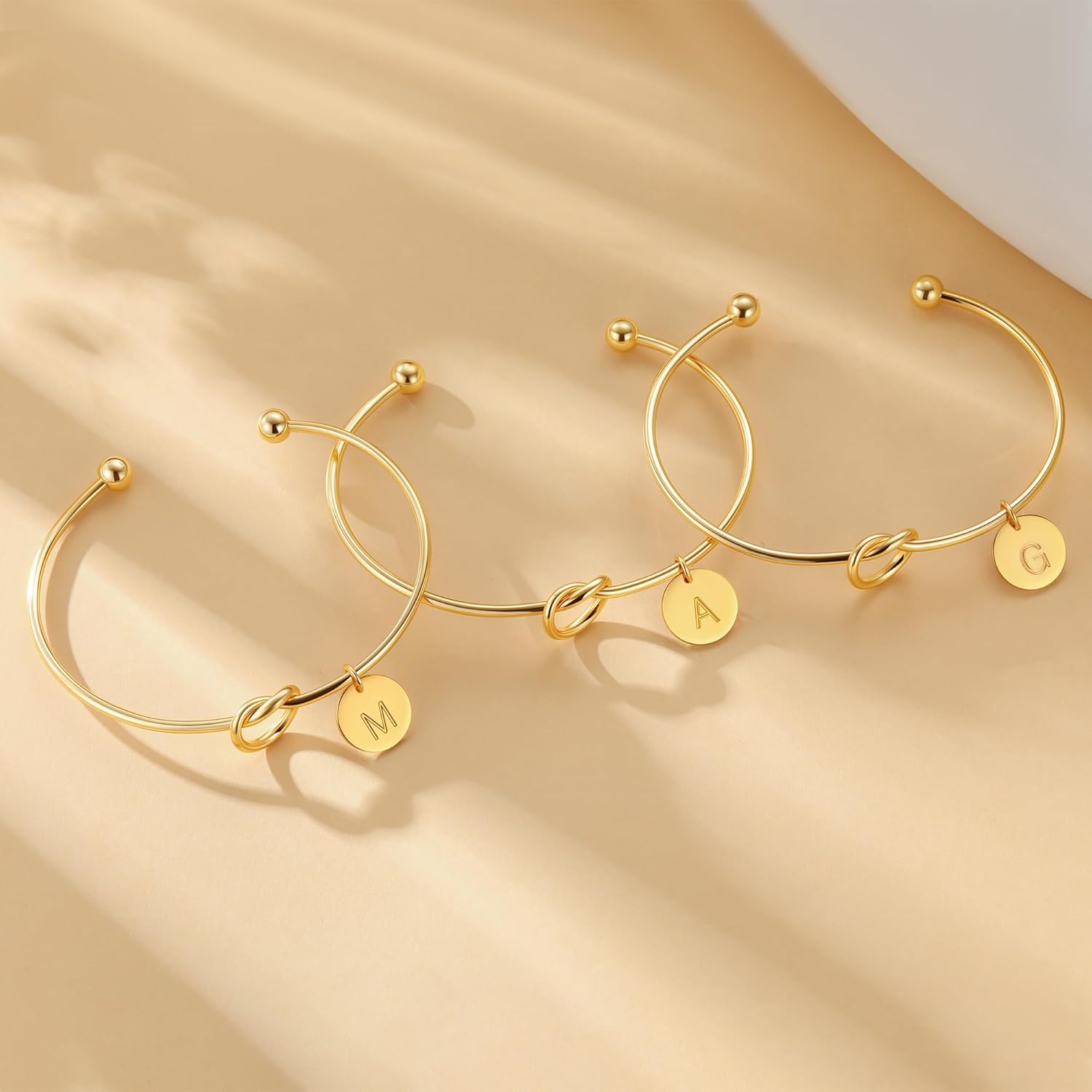 Gold Initial Bracelets for Women - Dainty Knot Letter A-Z Initial Bracelet for Women Gold Cuff Bracelet for Womens Jewelry Personalized Bridesmaid Proposal Wedding Gifts - Image 5