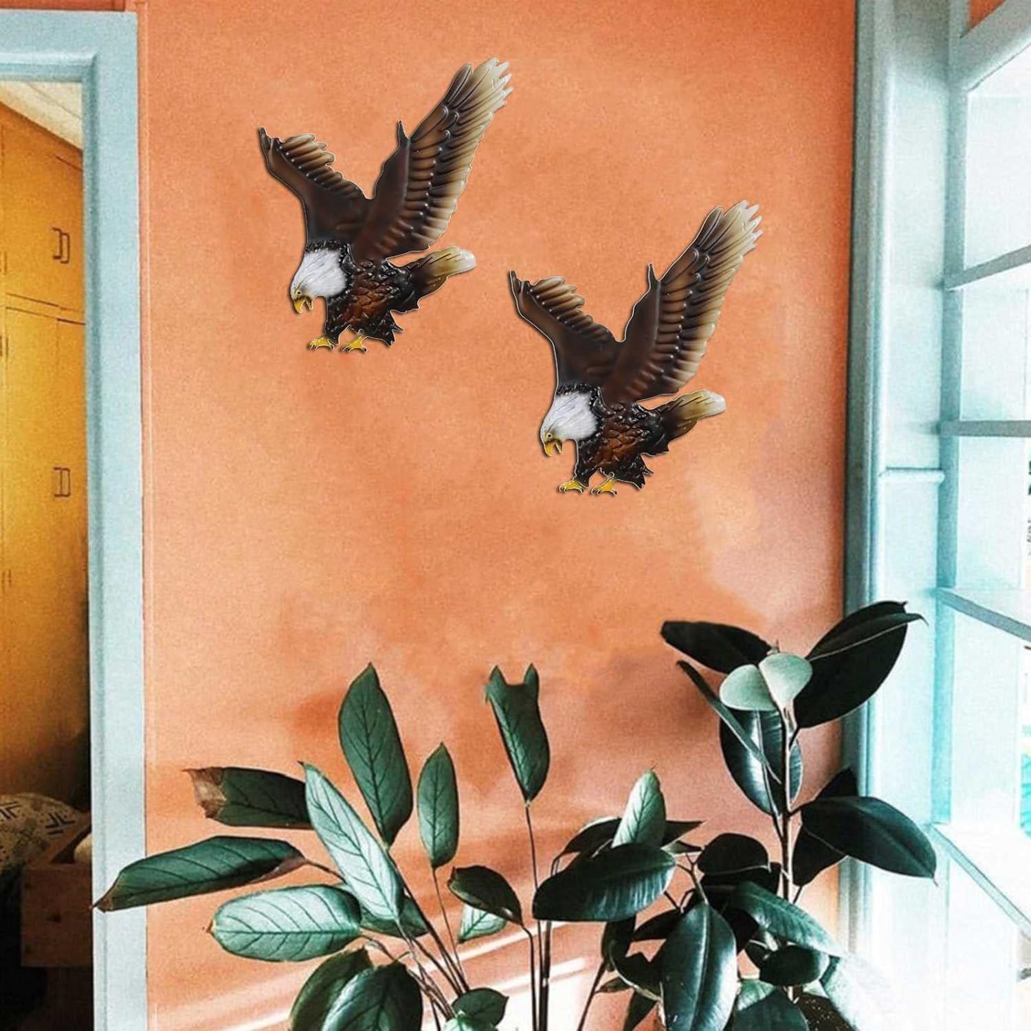 Decoración de pared de águila calva de metal, esculturas colgantes de pared de águila 3D, obras de arte de águila de metal al aire libre, para decoraciones de arte de pared de cerca de patio