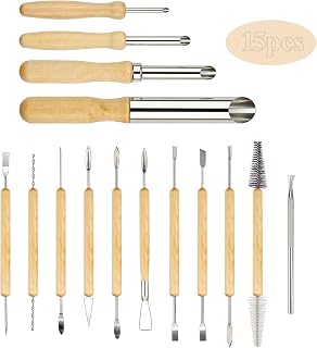 15 Stück Modelierwerkzeugset Holz Modellierwerkzeug Ton Werkzeug Set Töpferwerkzeug DIY Grabstichel Kit Prägestift Clay Tools Polymer Töpfer Zubehör für DIY Modellbau und Bildhauerei