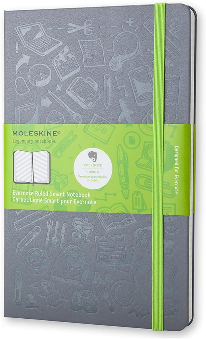 Moleskine Evernote Smart Notebook, Hard Cover, Large (5" x 8.25") Ruled/Lined, Slate Grey, 176 Pages