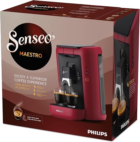 Philips Domestic Appliances Senseo Maestro Machine à café à dosettes avec épaississement du café et fonction mémo, réservoir d'eau de 1,2 l, produit vert, couleur : rouge (CSA260/90) - 4