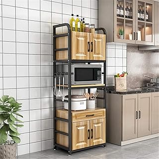 Rack Da Cucina Scaffale da cucina Piano Piano Multi-strato Forno a microonde Scaffale per stoccaggio per uso domestico Porta stoccaggio multifunzione con porta armadio Adatto Per L'uso In Cucina E Sog