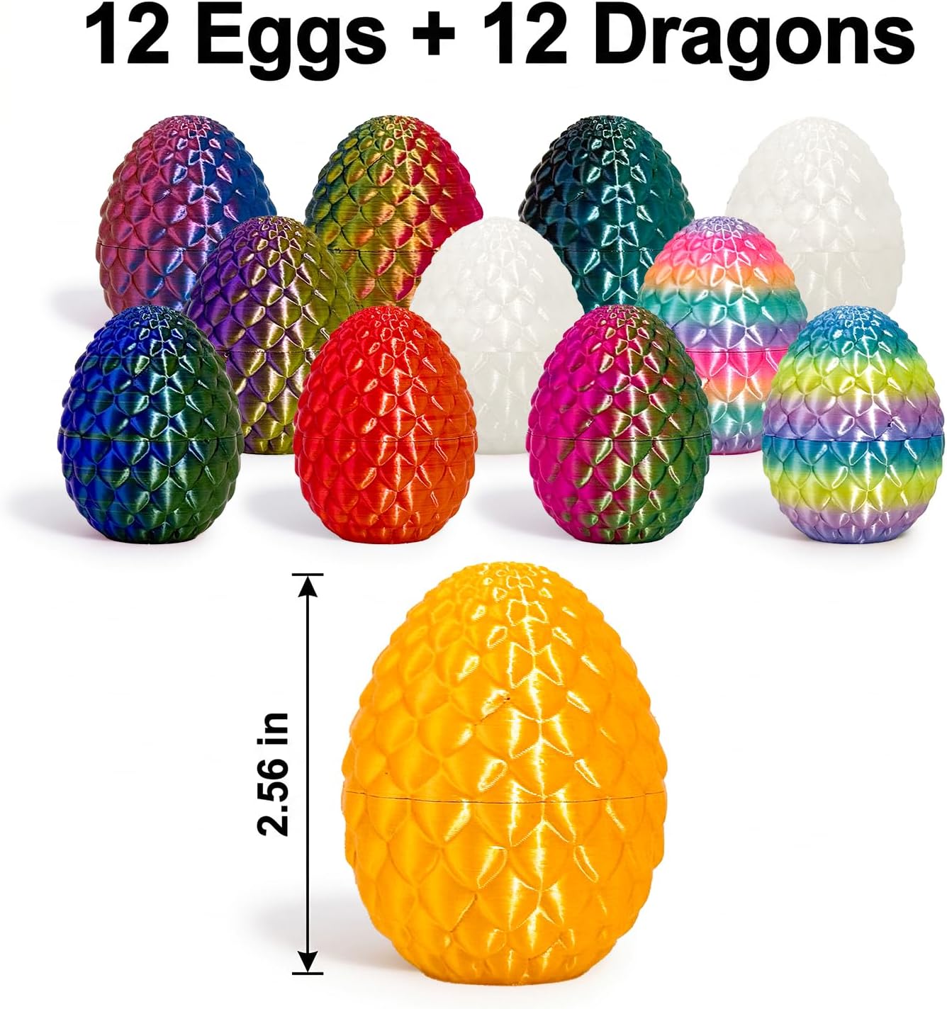 12PCS 3D Printed Dragon Egg Set.,Crystal Animals Egg Fidget Toy with Dragon Inside Easter Halloween for Kids(12pcs Dragon)