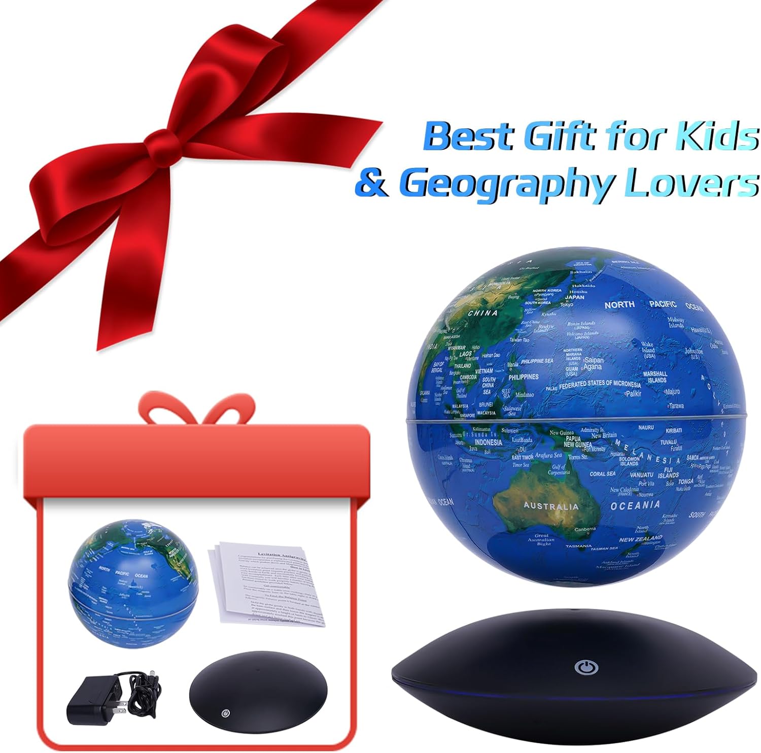 Magnetic Levitation Globe Floating World Map LED Night Light Rotation Globe,6" World Geographic Globes for Home Office Desk Decor Creative Birthday Gifts