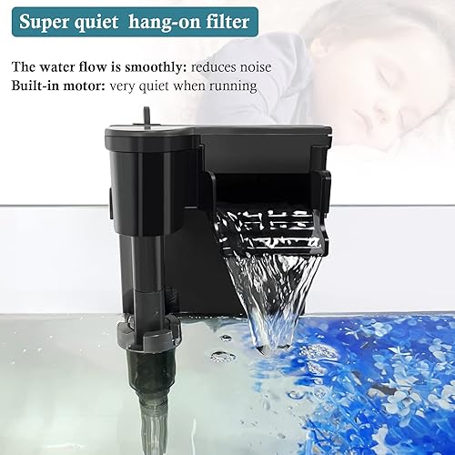 Miniatura 4 de Filtro de acuario ultra silencioso de 100 GPH Filtro ajustable de 3.2 W para tanque de peces de 2.5-15 galones, filtro de carbón activado con 2