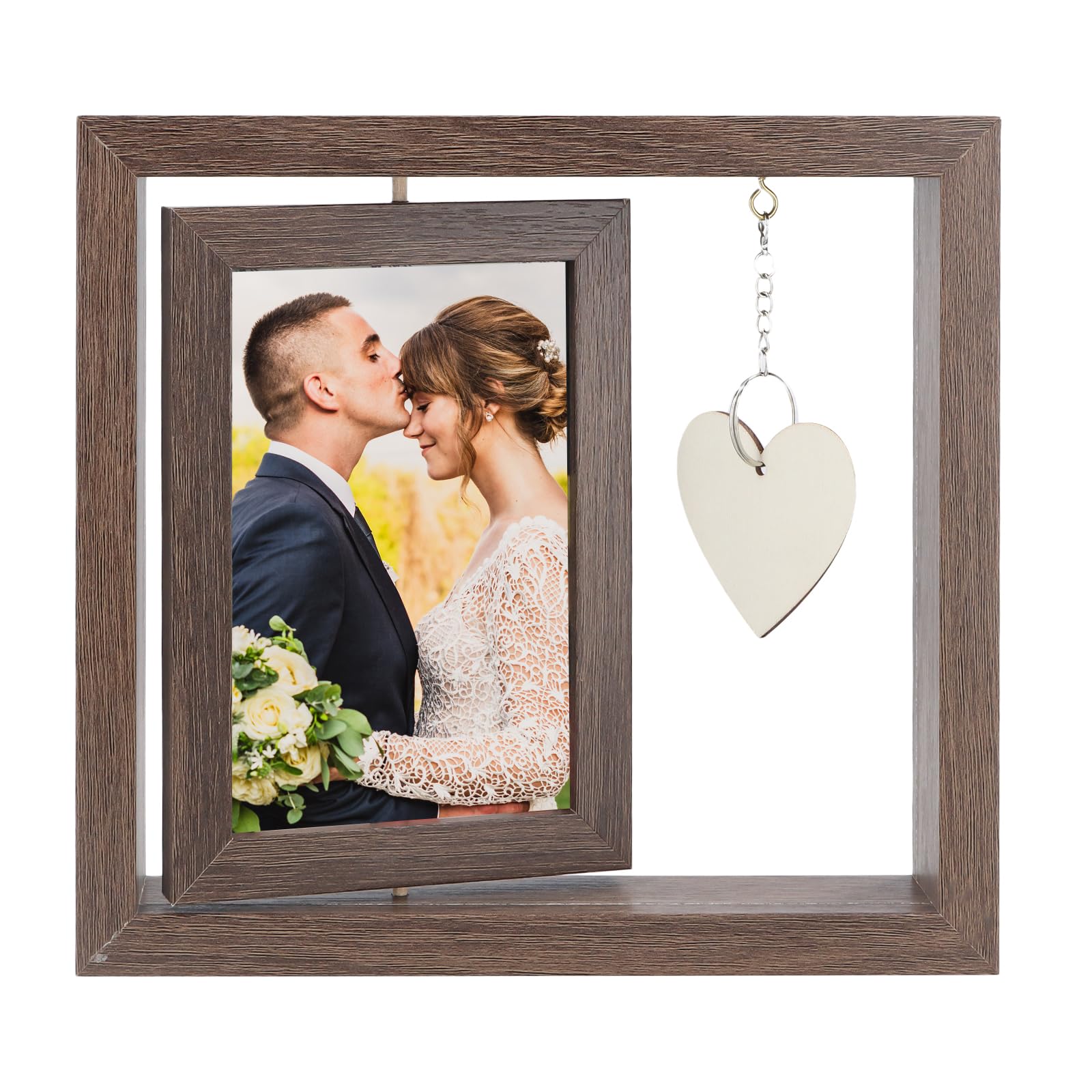Cornice Commemorativa Girevole A 360° Per Foto 10x15 Cm - Regalo Di Simpatia Per Perdita Persona Cara - Ciondolo A Cuore Con Incisione - Ricordo Per Funerali O Condoglianze