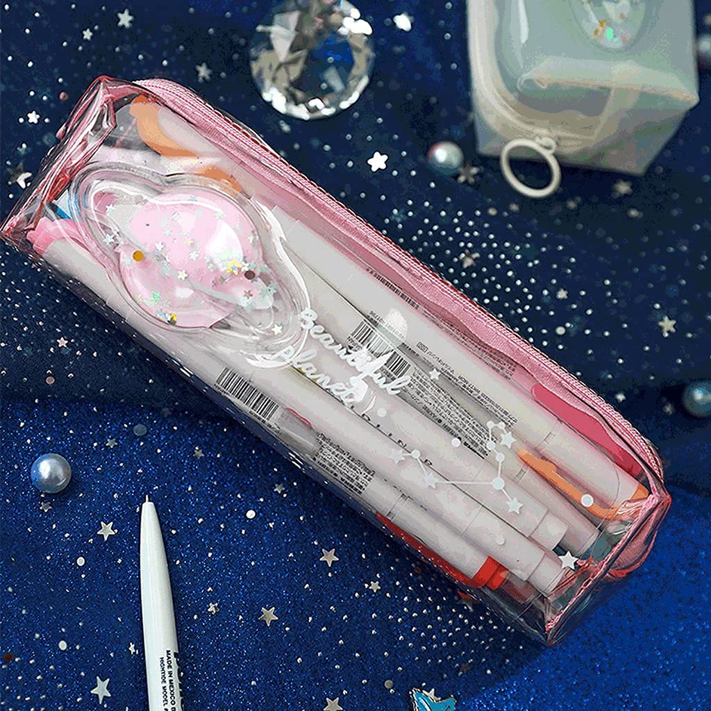 Caja de lápices Caja de lápiz de PVC impermeable PVC de gran capacidad Bolsa de almacenamiento de papelería Bolsa cosmética, soporte de pluma transparente con cremallera-4 colores bolsa bolsa bolsa