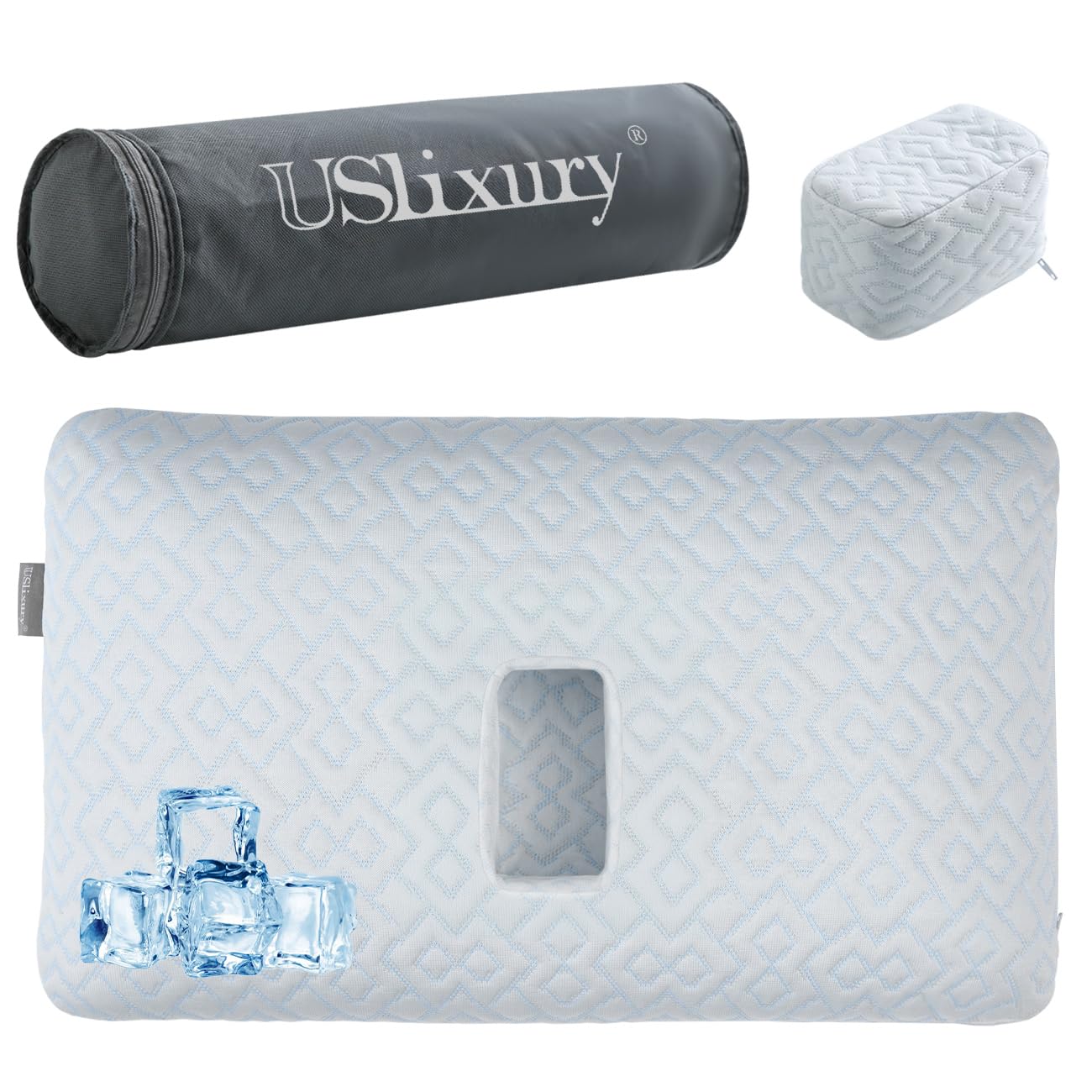 USlixuryUSlixury Piercing Pillow - Large Ear Piercing Pillow with Foam Plug, 4''H Ear Pilow with 5.1*3.2 and Off Center Earr Hole, Soft CertiPUR-US Memory Foam Pirecing Pilow for Side Sleepers, Cooling SleepOEKO-TEX STANDARD 100