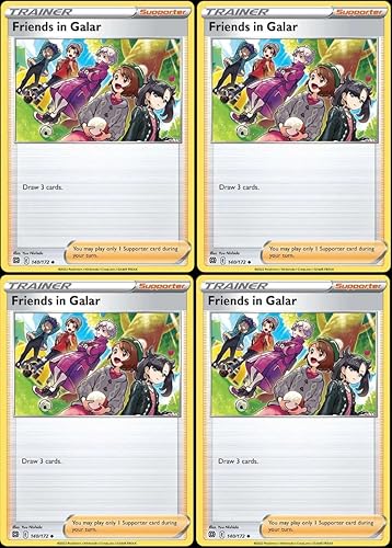 Friends in Galar 140/172 – Brilliant Stars – Lot de 4 cartes Pokémon Trainer