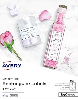 Avery Printable Blank Rectangle Labels, 1.5" x 4", Matte White, 840 Customizable Labels (5197)