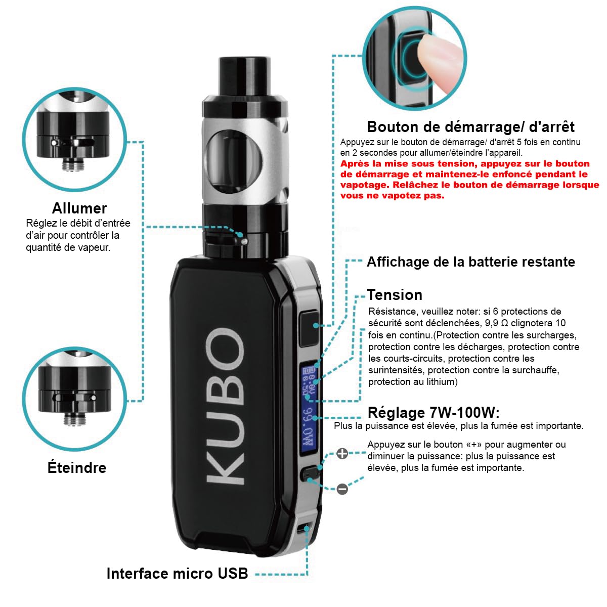 box cigarette électronique led Cigarette Electronique Kit Complet E Cigarette 100W Mod avec Atomiseur 0,5  Ohm/ 2ml Batterie 2200mAh Vape, écran LED Watt réglable 0,0mg nicotine E  Chicha LZ100W Sans E-liquide- Noir : Amazon.fr: High-Tech