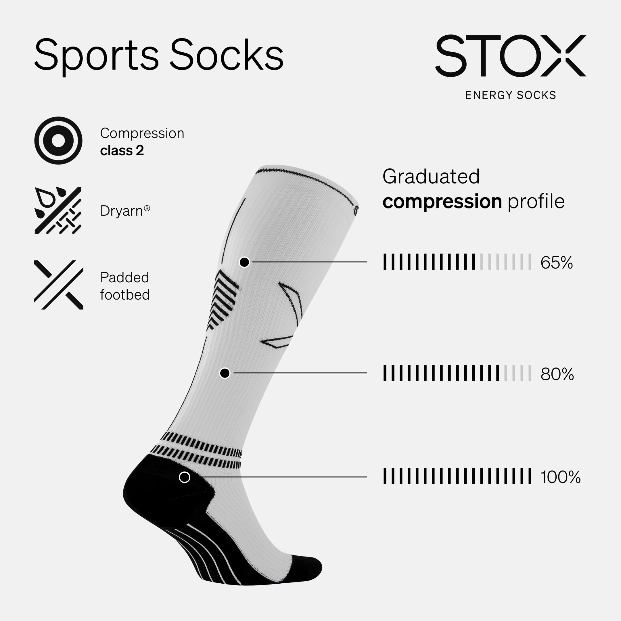 STOX Energy Socks, Damskie skarpety sportowe, klasa kompresji 23-32 mmHg, wyściełana wkładka, pończochy uciskowe, sportowe skarpety uciskowe, pończochy uciskowe, pończochy uciskowe, pończochy
