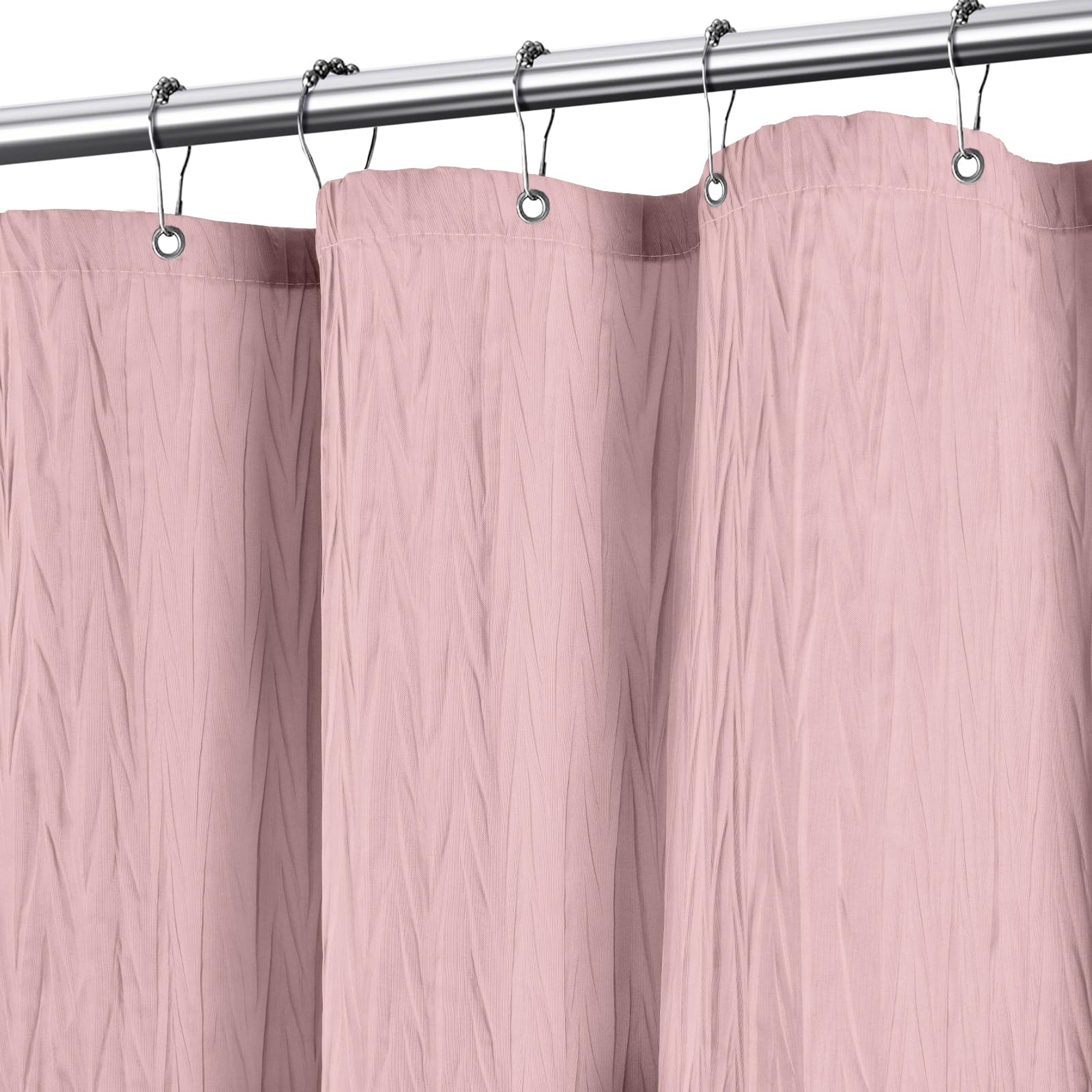 Tititex Blush Pink Crumpled Shower Curtain, Textured Heavy Duty 156GSM Fabric, Hotel Luxury Bathroom Decorative Waterproof Curtian 72x72 Inch with 12 Hooks โ image 1