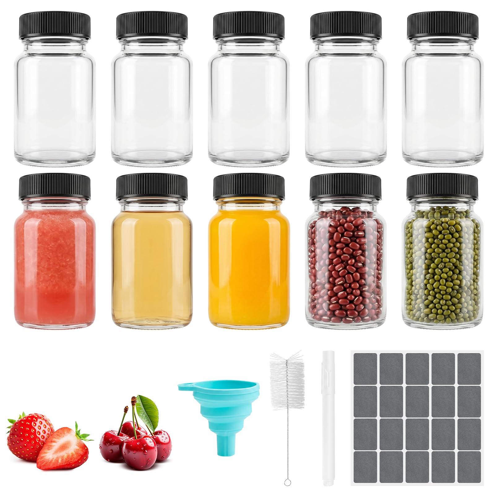 DOTDIW 10 Pcs Small Glass Shot Bottles with Lids 60ml (2oz)