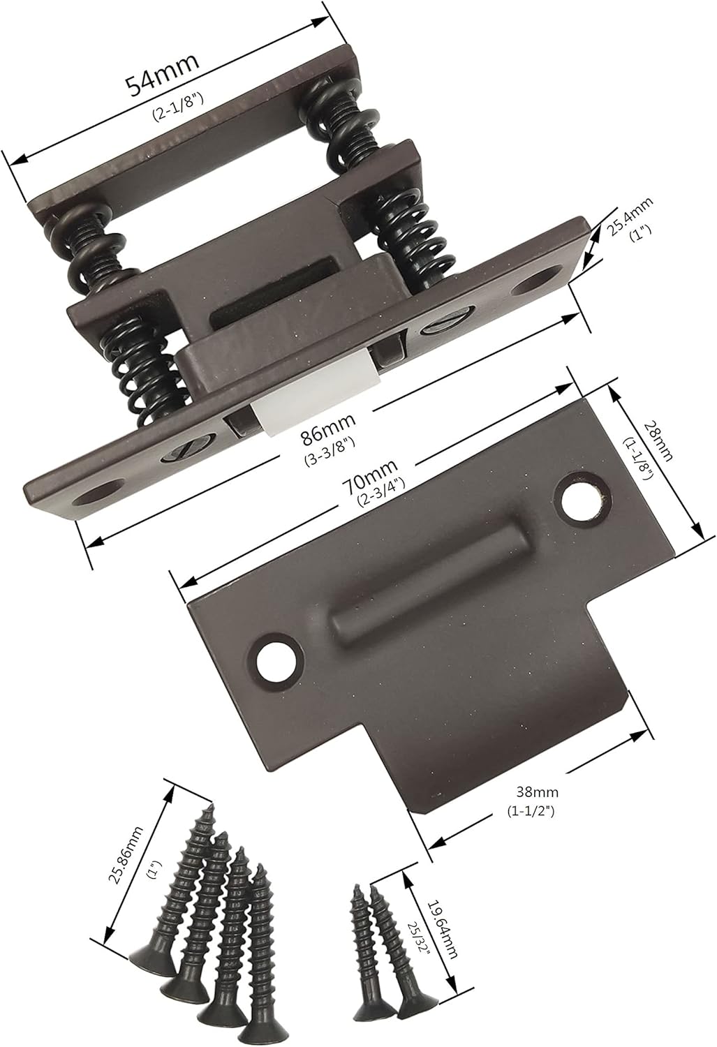 HARDWOOD HCE402-US10B Heavy Duty Brass Roller Catch Roller Latch for Doors with T Strike 2-3/4", Oil-Rubbed Bronze, 1 Pack