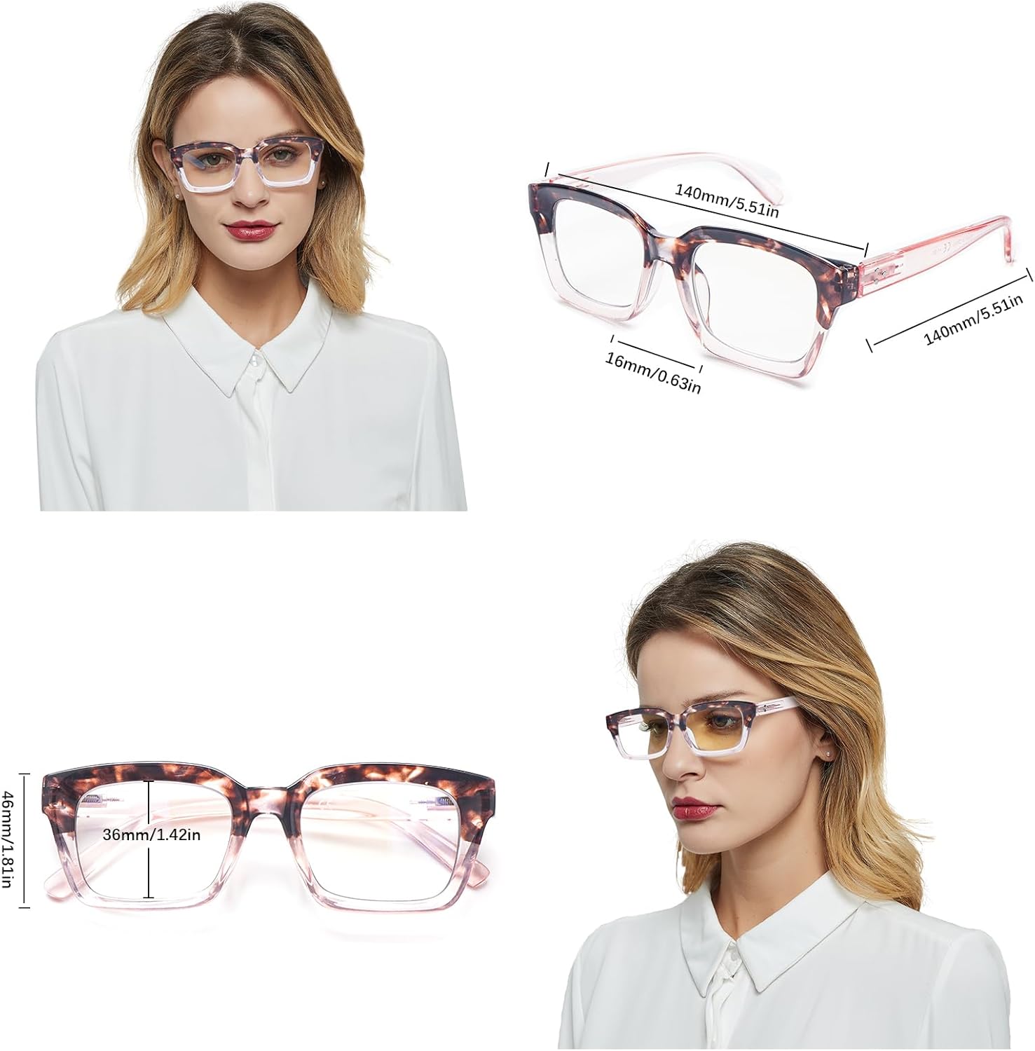 CLASAGA Progressive Multifocus Reading Glasses for Women, Oprah Style Blue Light Ladies Computer Readers Eyeglasses