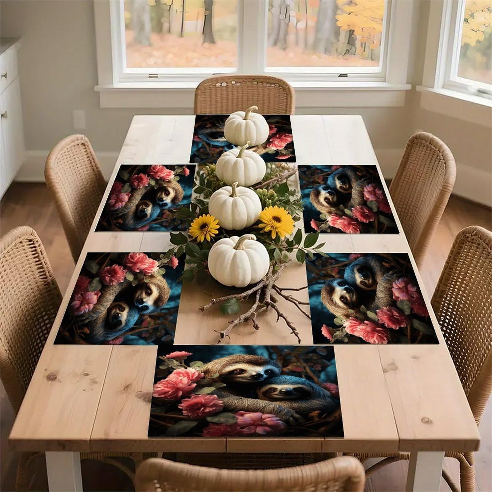 A Sloth and A Baby Sloth Placemats Non-Slip Heat Resistant Table Mats Flax Washable Cloth Place Mats Easy to Clean Premium Placemat for Kitchen Dining Table Decor Party Outdoor