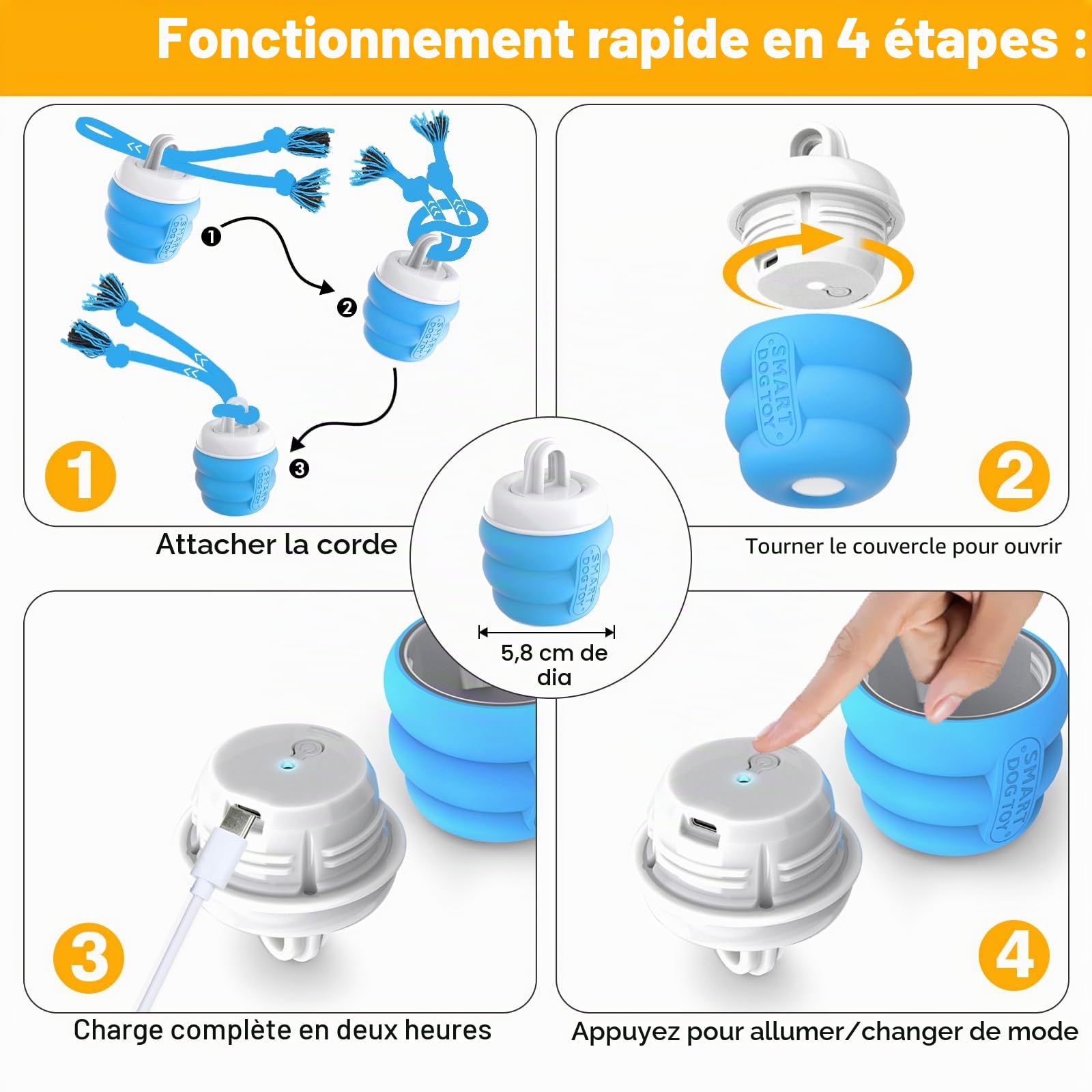 Jouet Interactif Chien Cccupation – Balle Automatique Intelligente pour Chiens de Petite Moyenne‌ Taille, Stimule et Divertit Les Chiens, Mode de Jeu Autonome, Rechargeable (Bleu‌)