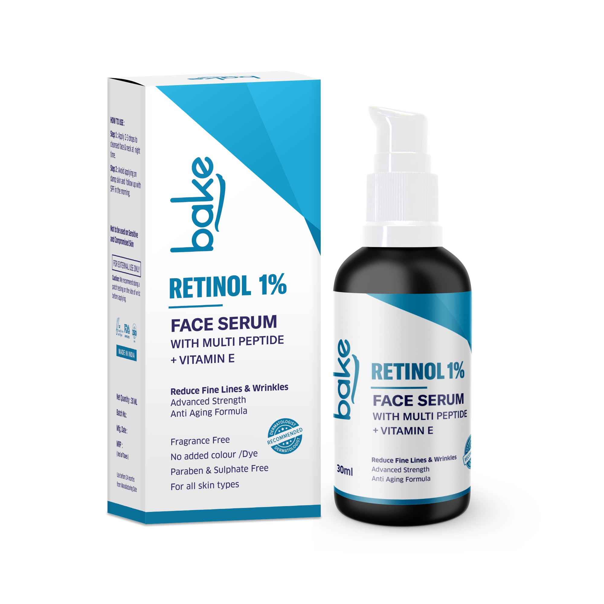 BAKE 1% Retinol Face Serum with Multi Peptides for Anti Aging,Reduces Fine