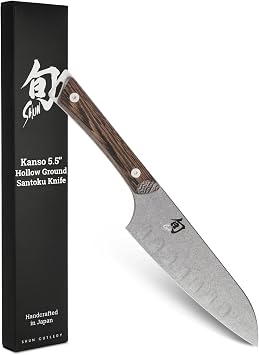 Shun Kanso 5.5" Hollow Ground Santoku Knife, Handcrafted Japanese All Purpose Knife, AUS10A Stainless Steel Blade, Tagayasan Handle, Versatile Japanese Cutting Tool for Professional and Home Chefs