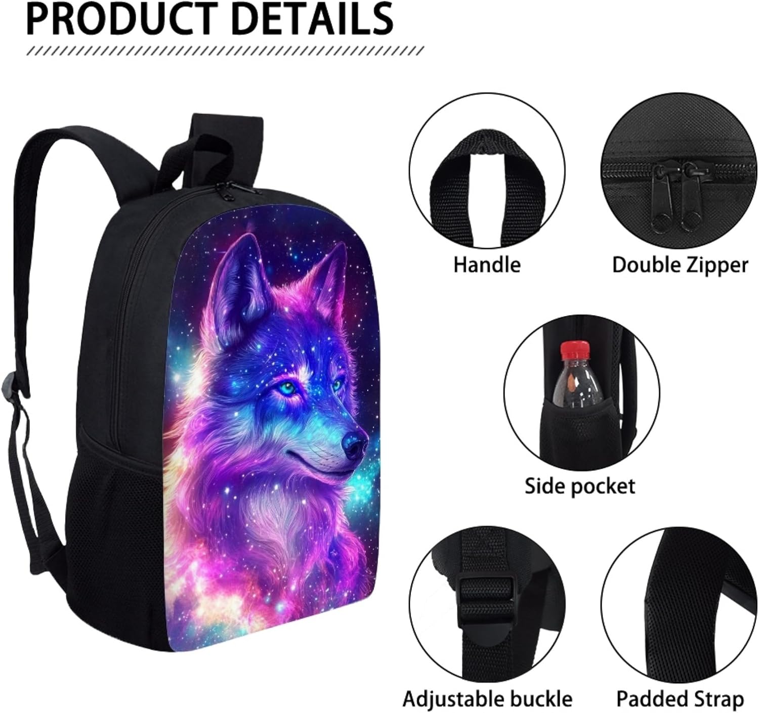 3pcs/set Galaxy Wolf Backpack School Bag Boys Secondary School Girls Schoolbag for Kids Bookbag with Lunch Box Pencil Purse Hiking Camping Travel Picnic Laptop Backpacks Rucksacks
