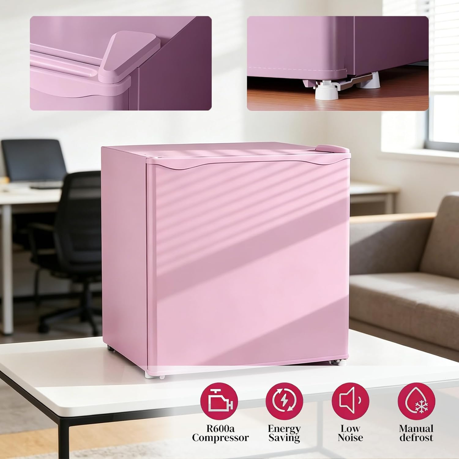 Small Corner Freezer, 1.1 Cu.Ft Compact Upright Freezer with 5-Level Thermostat, Pink Deep Freezer for Ice Cream or Seafood, Portable Unit for Dorm Office Bedroom Apartment (Pink A)
