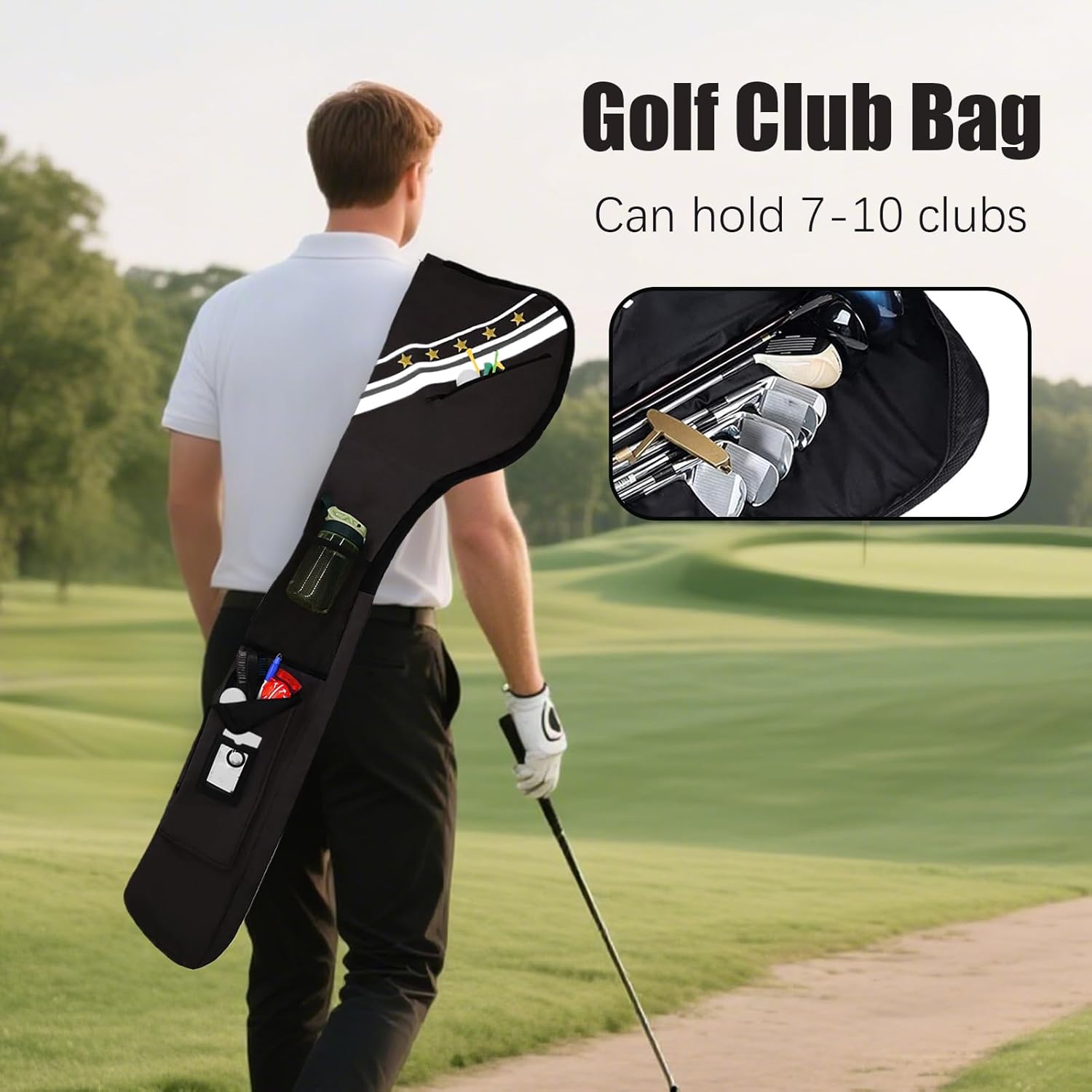 Golf Bag – 124x30cm Nylon, Lightweight Club Holder, Adjustable Shoulder | Perfect for Transport, Youth Player Practice, Dad Mom Sports Activity, Cycling Carrying, Course Walking, Portable