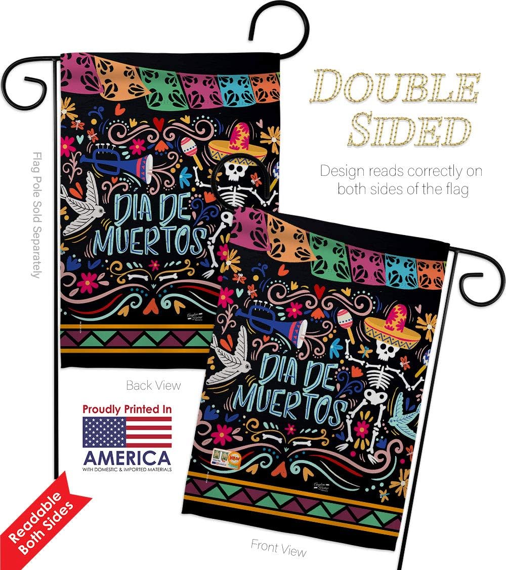 Dia De Los Muertos Decorations Banner American Flag For Outside House Wood Stand Outdoor Garden Wall Tapestry Sign Lady Day of Dead Home Decor Fall Grandma Gifts Made In USA