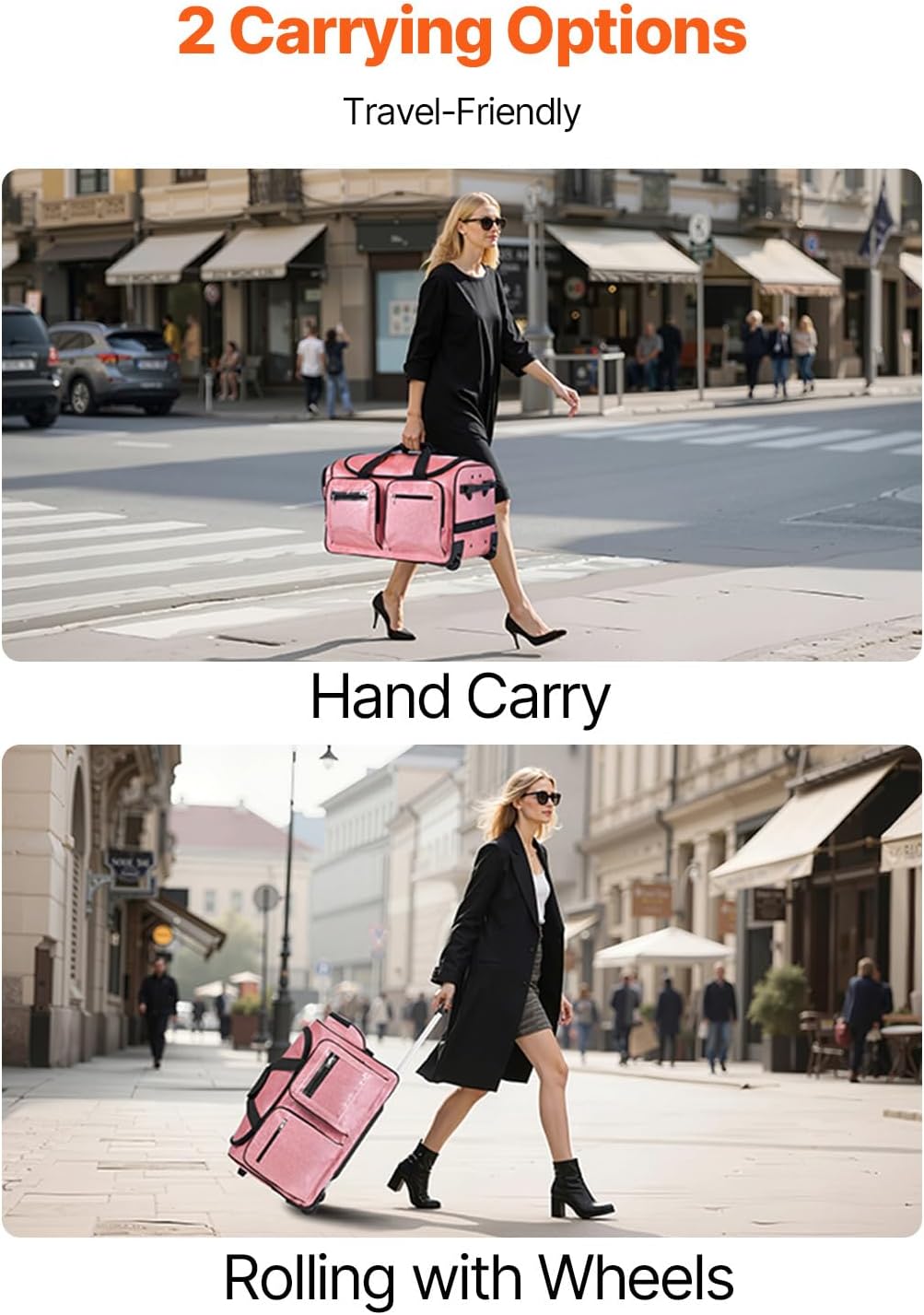 VEVOR Large Rolling Travel Duffle Bag with Wheels and Handle, USB Port, Privacy Protection Cover, 600D Oxford Fabric with Water-Proof Coating, for Travel and Competitions - Image 3