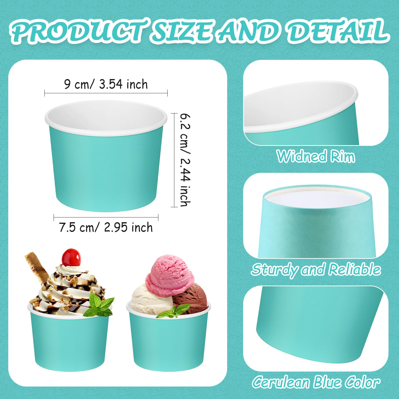 Nuenen 8 once Ice Cream Tazze di Carta Bulk Monouso Dessert Tazze Tazze di Carta Tinta Unita Ciotole da Dessert per Snack Sundae Bomboniere Estate Gelato Bar Forniture