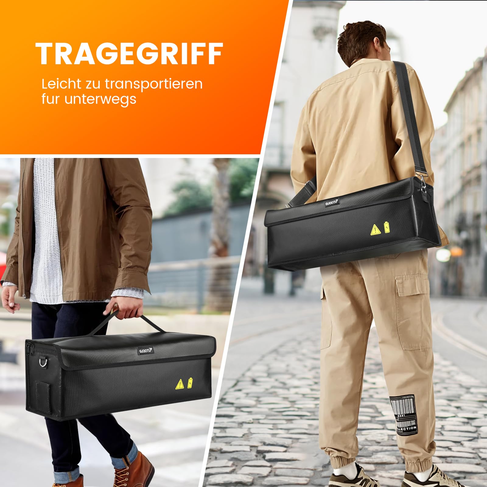 GUOOTU 2 Er Set Ebike Akku Tasche,Feuerfest bis 1400 °C,für Lagerung,Transport, Akku Tasche Wasserdicht Explosionssicher,Ebike akku schutzhülle Großraum (2, 49 x 15 x 15cm -2 Stück)