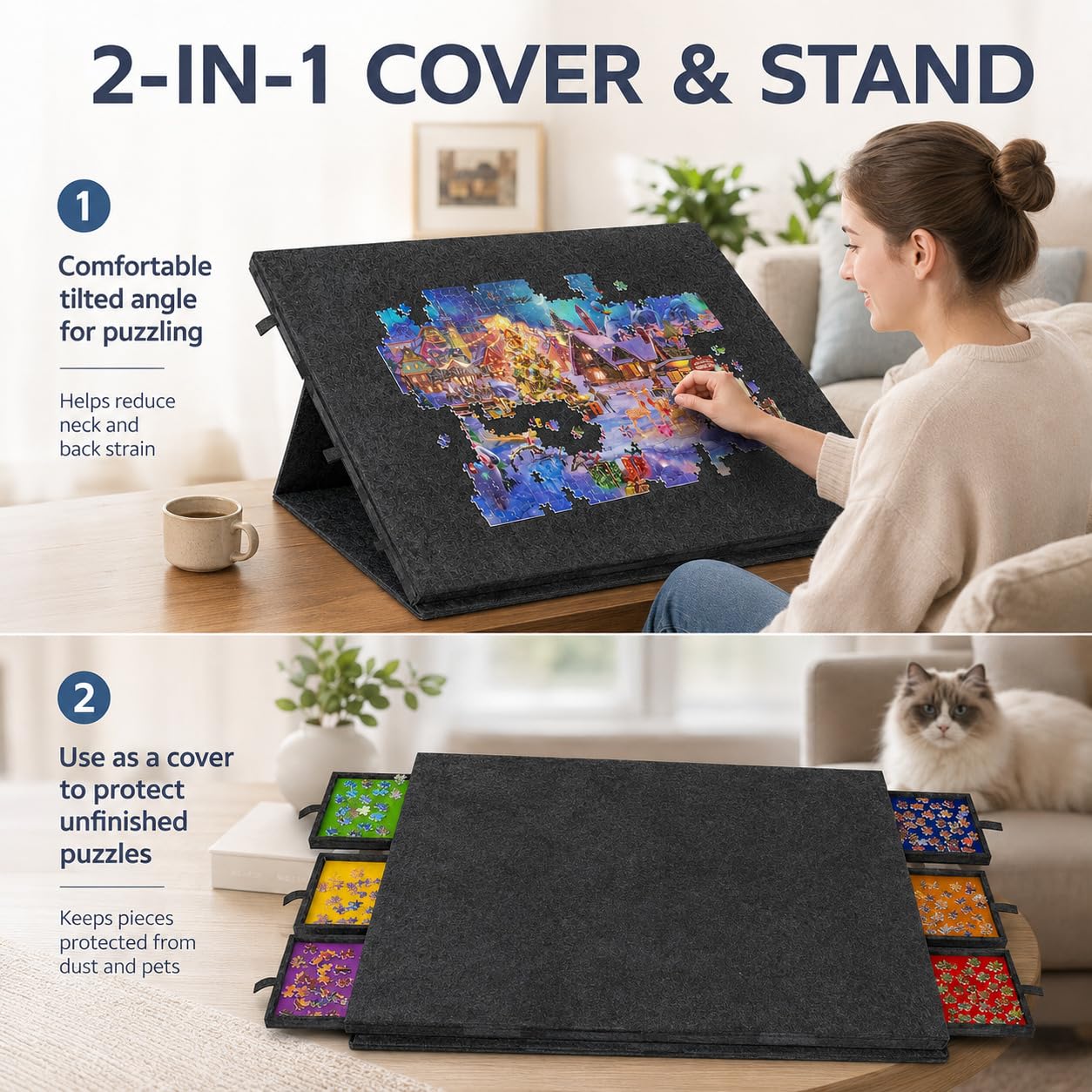 Tavolo puzzle da 2000 pezzi, pieghevole, con 6 cassetti e copertura