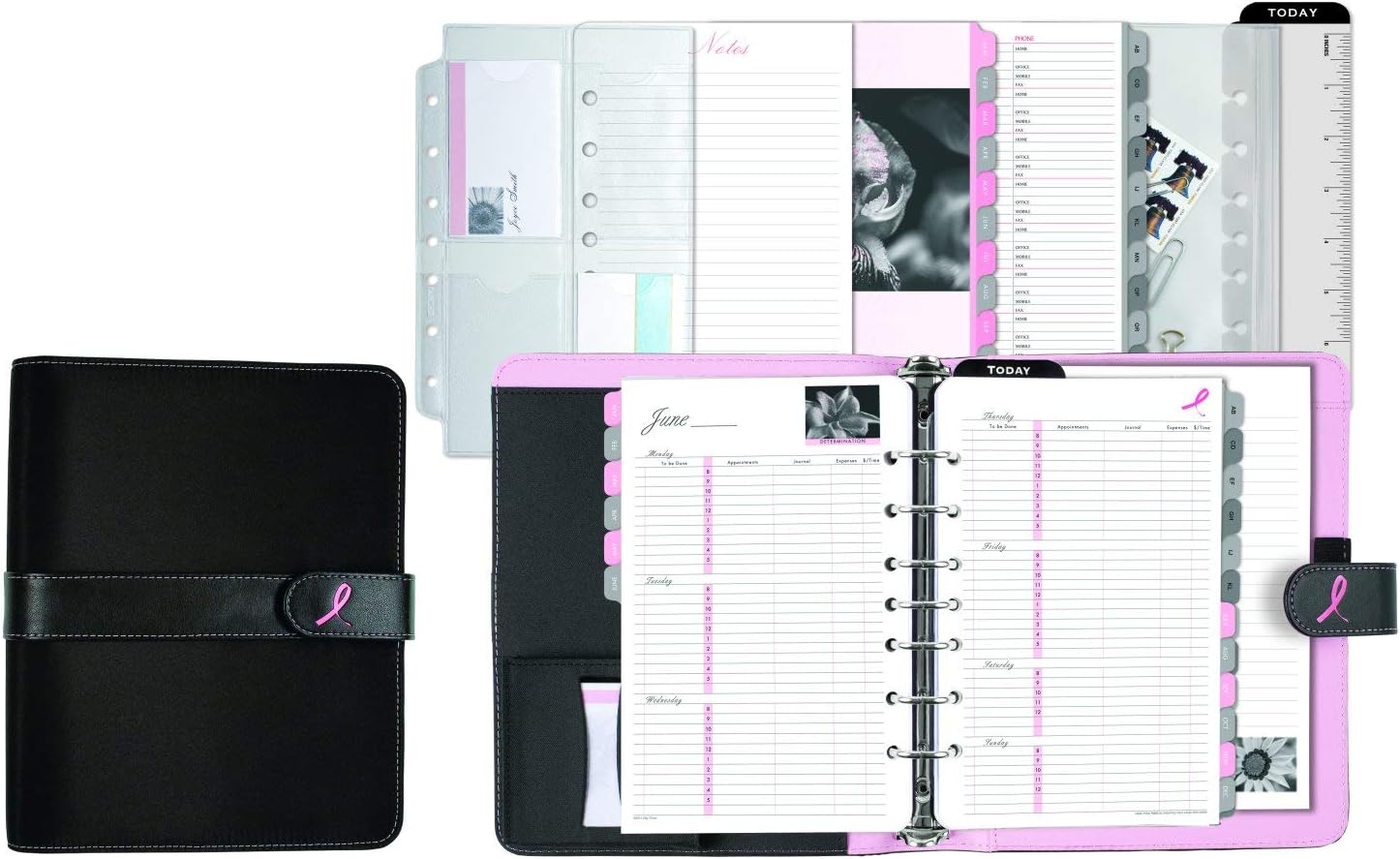 Day-Timer Starter Set, Undated, 7 Ring, 5-1/2" x 8-1/2", Desk Size, Breast Cancer Awareness Pink Ribbon (48391)