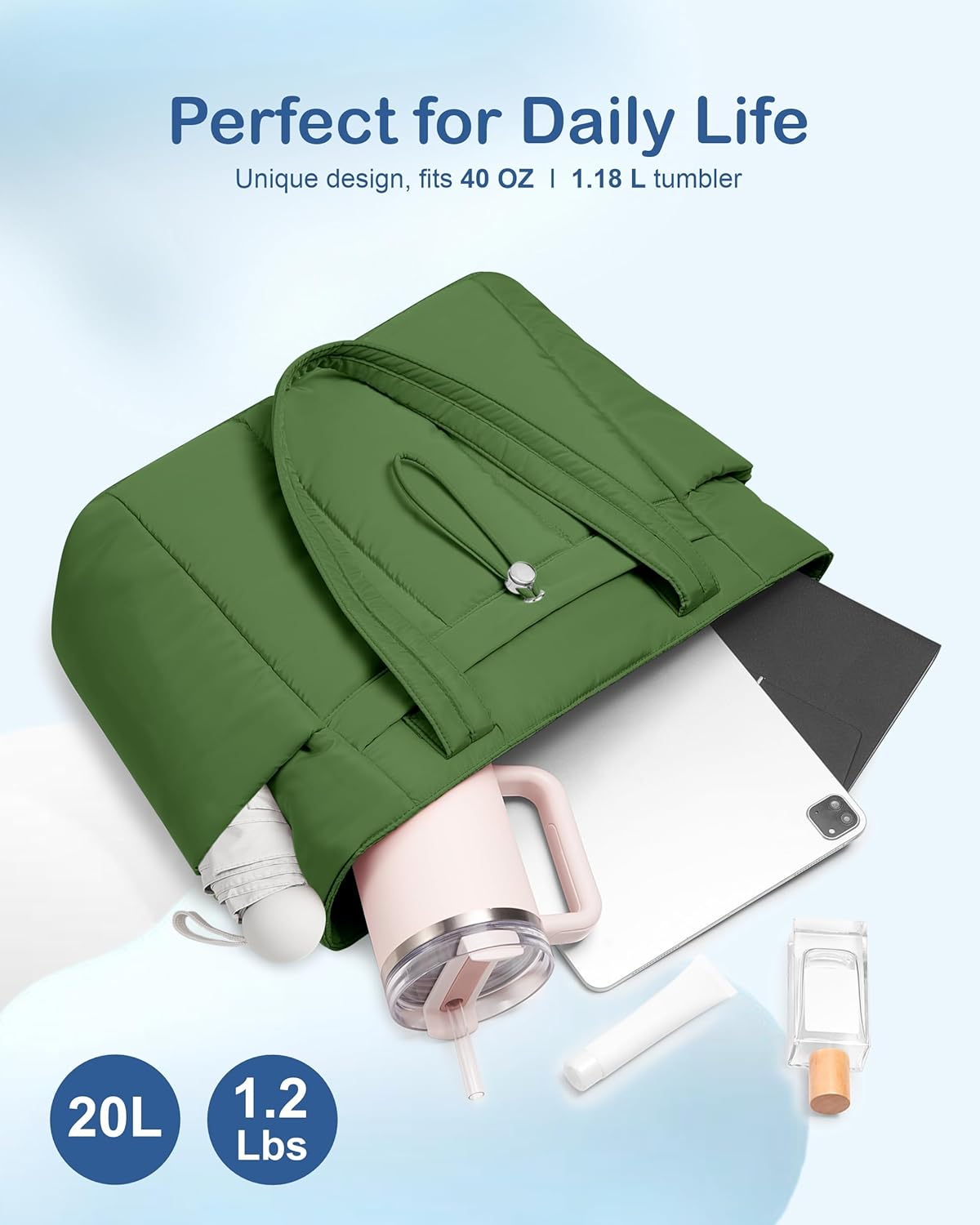 TOPDesign Puffy Tote Bag for Women with Cup Holder & Laptop Compartment & Cosmetic Bag & Trolley Sleeve for Work, Travel - Image 8