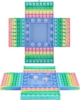 Size Pop Game Fidget Toy 4 Players Pop Chess Board Game with 2 Dices, Multicolor Fidget Popper Toy, Push Bubble Fidget Sen...