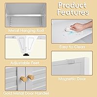 Vista 6 de 71" Metal Wardrobe Cabinet with Hanging Rod, Wardrobe Closet with Doors and Adjustable Shelves, Whiet Clothing Storage Cabinets for Blanco