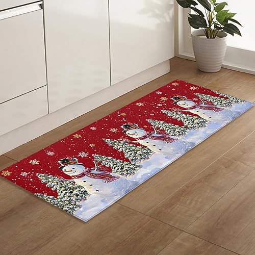Miniatura 5 de Alfombras y tapetes de cocina de Navidad, 2 unidades, muñeco de nieve, árbol de Navidad, copo de nieve, rojo nieve, tapete de cocina para piso,