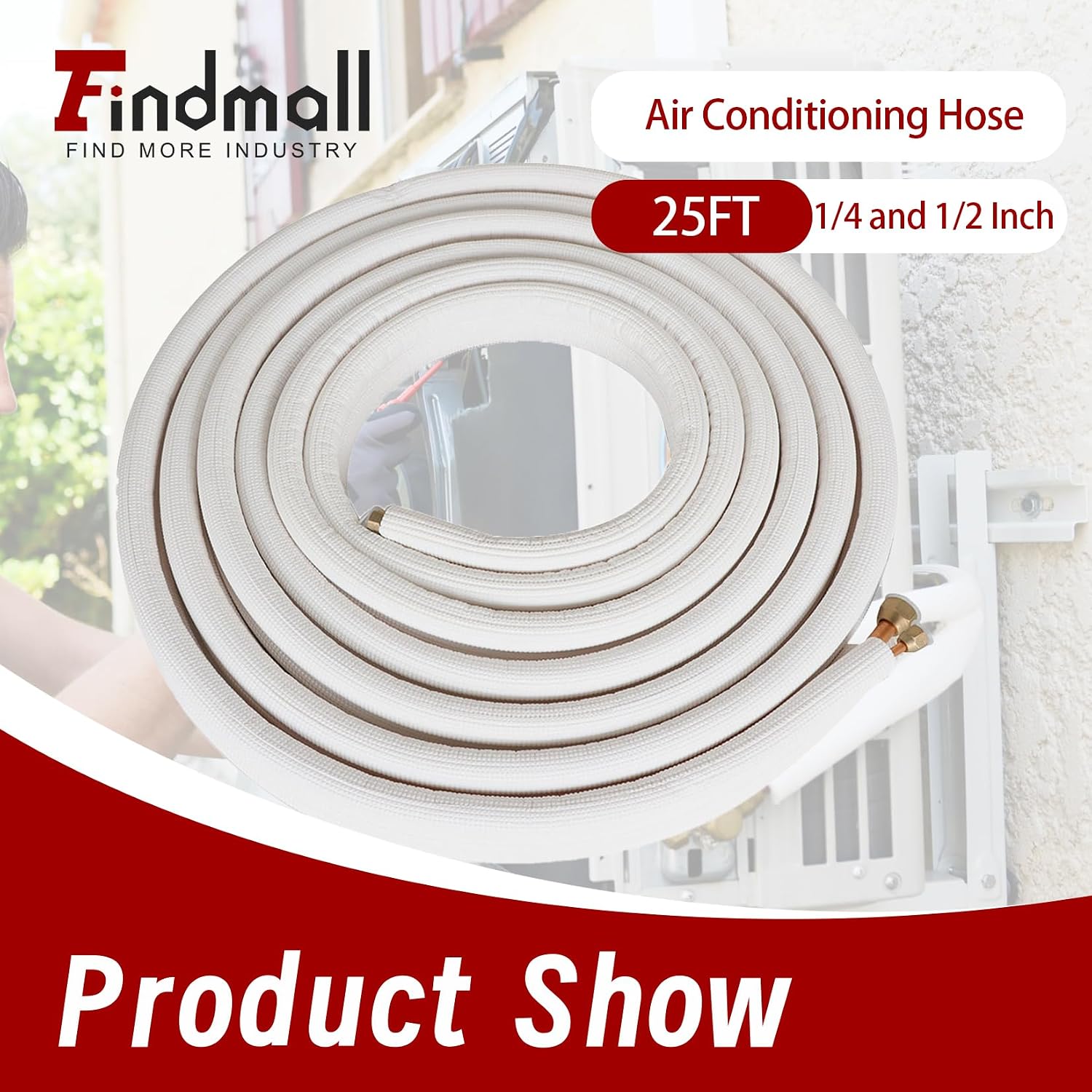 25FT Air Conditioning Tubing Hose Extension 1/4 and 1/2 Inch Twin Insulated Copper Hoses Fit for Mini Split Air Conditioner